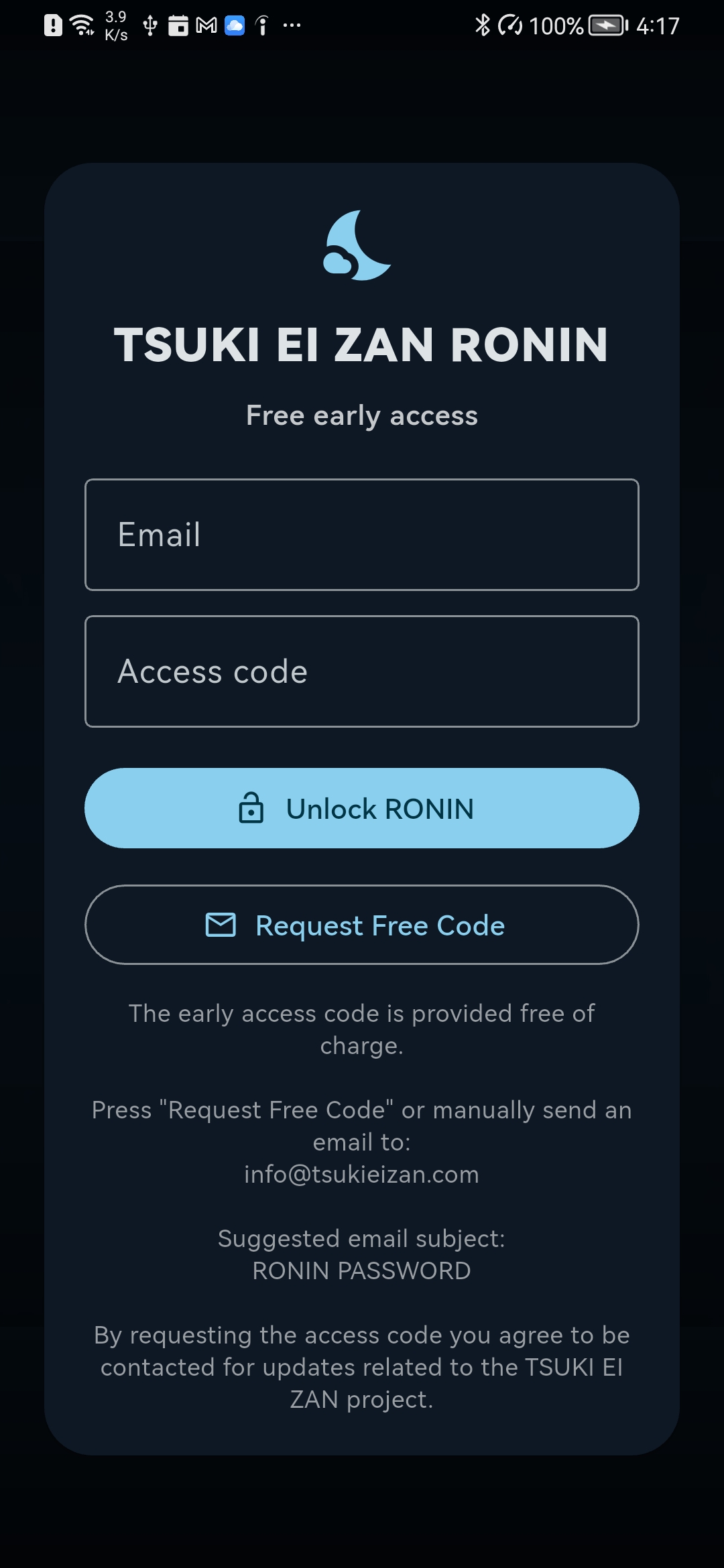 RONIN unlock screen without email